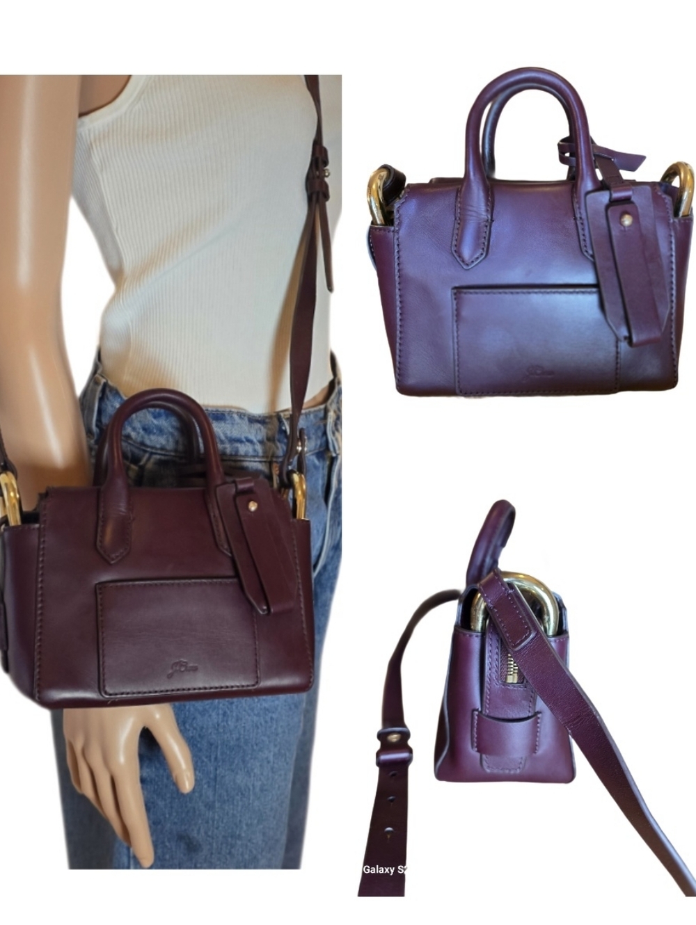 J.Crew Harper Mini Satchel Italian Leather  BURGUNDY Merlot Crossbody